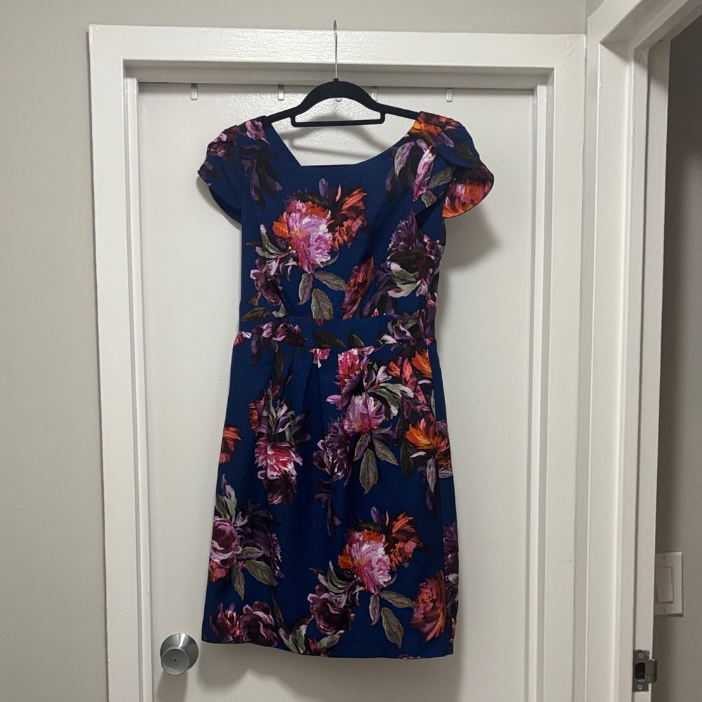 Anthropologie Moulinette Soeurs Floral Navy Cap-Sleeve Fit & Flare Dress - 4